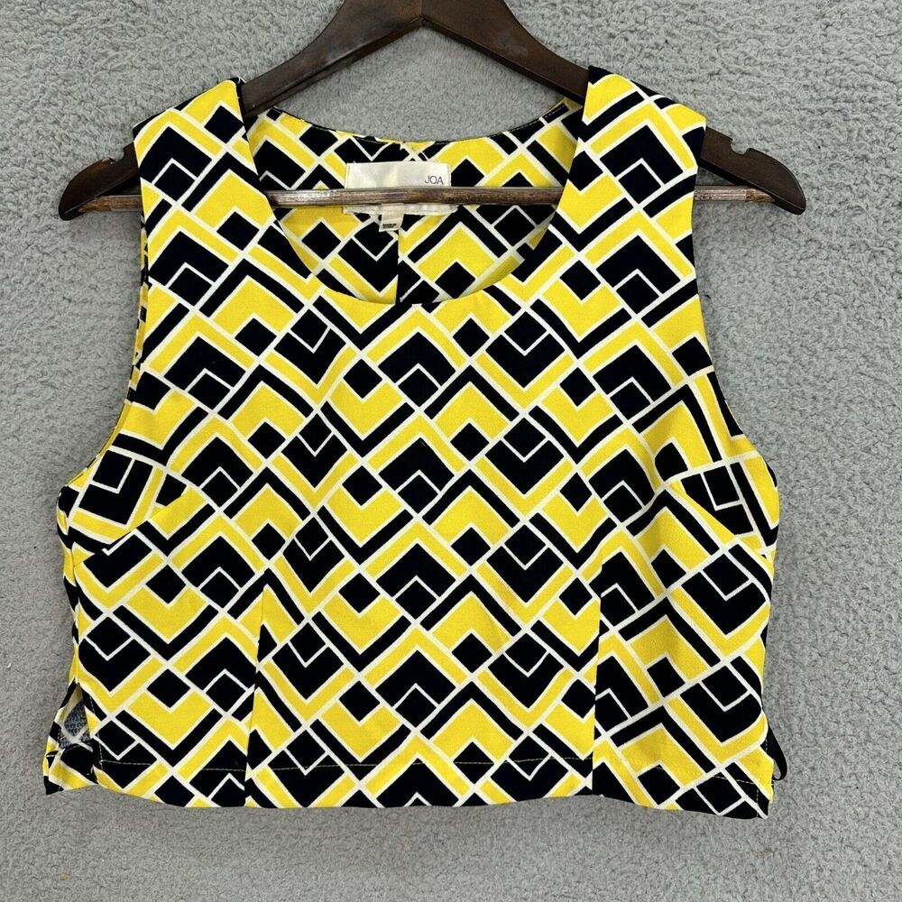 JOA Los Angeles Crop Top Women Medium Yellow Geometric Print Retro Boho Dopamine